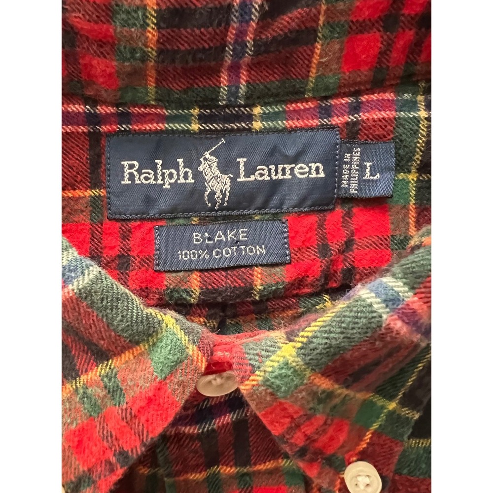 Polo Ralph Lauren Blake LS Shirt Men Large Red Plaid Tartan Flannel Cotton BD - Picture 1 of 12